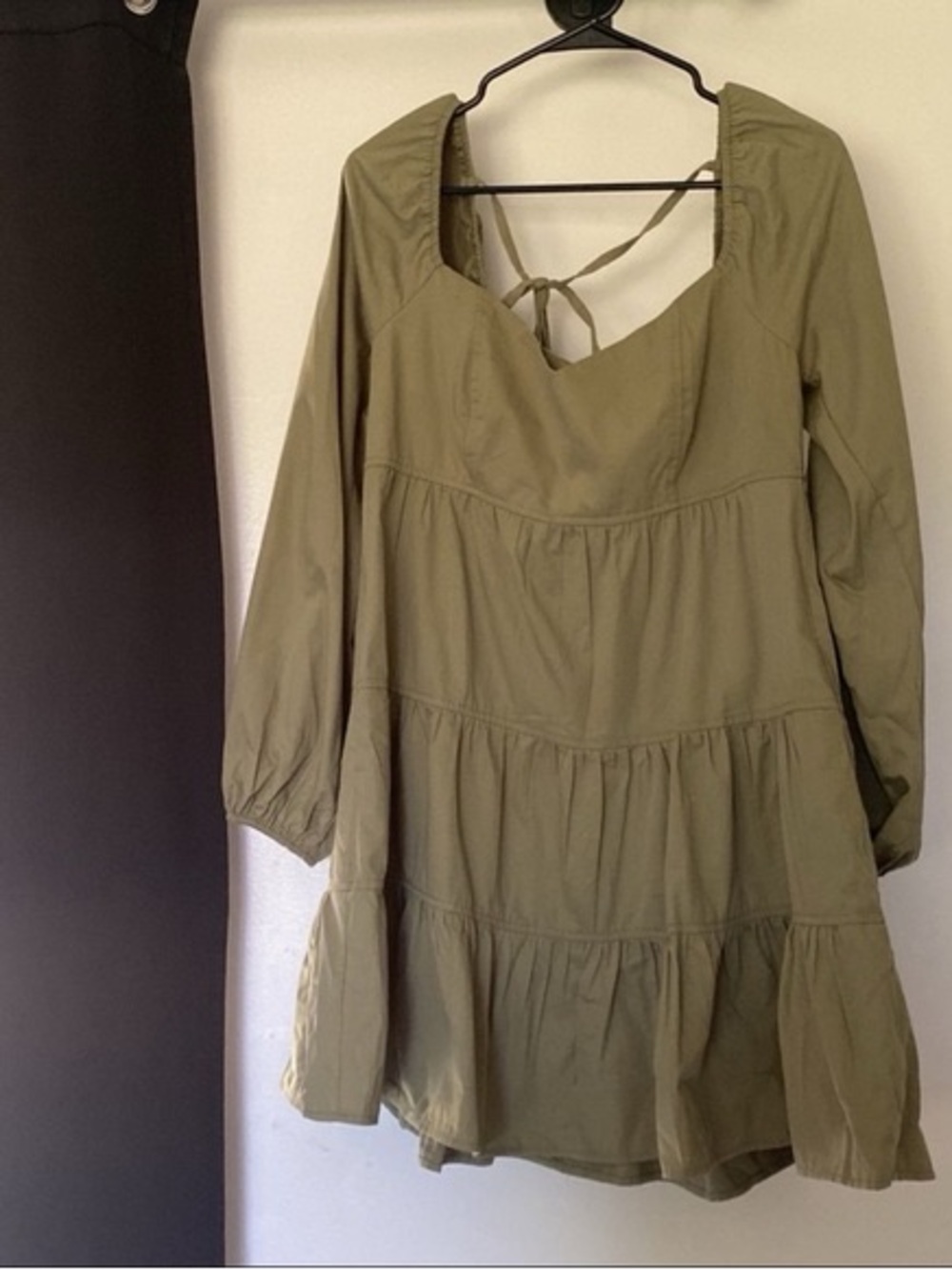 Khaki Tiered Long-Sleeve Women's Dress